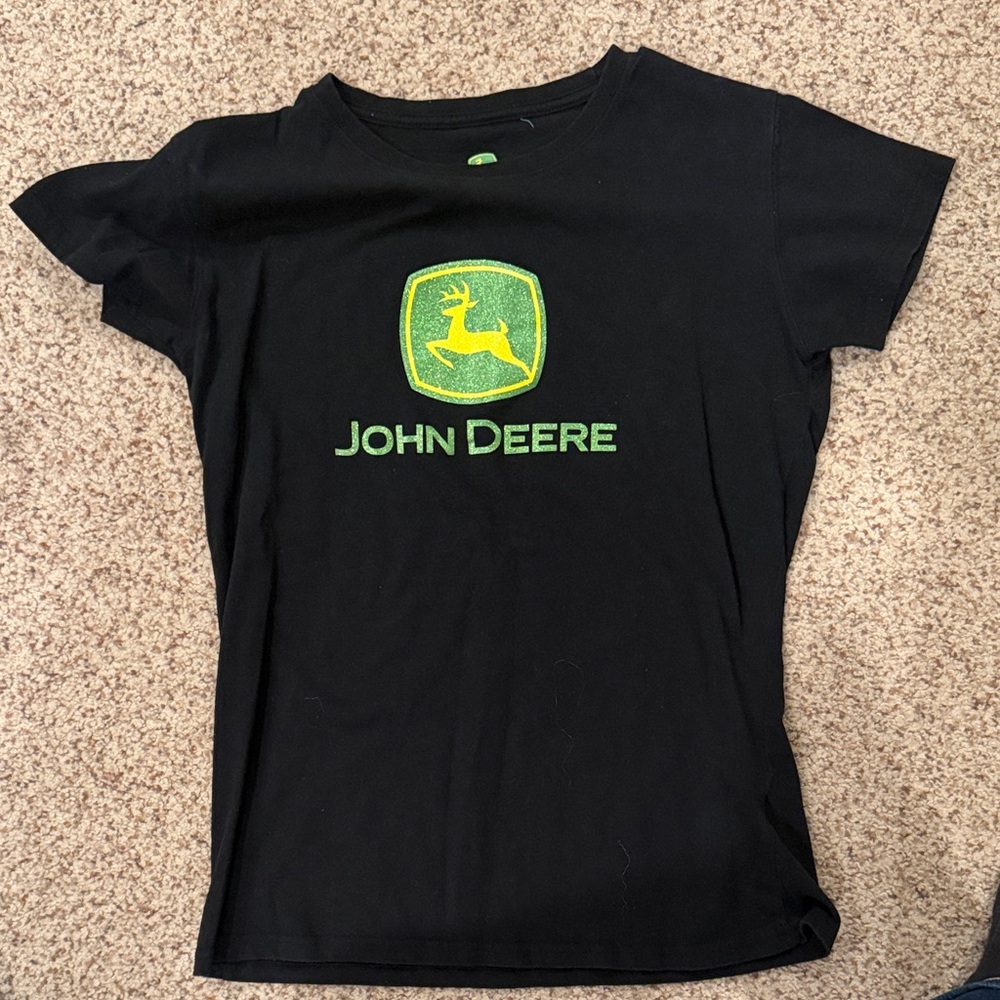 John Deere Black Tee with Green and Yellow Logo